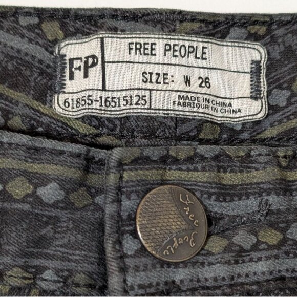 Free People Striped Jeans Womens 26 Geometric Cropped Skinny Boho Statement - Picture 2 of 10